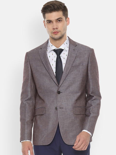 

Louis Philippe Men Grey Self-Design Slim-Fit Single-Breasted Formal Blazer