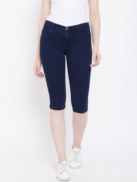 

Nifty Women Blue Solid Denim Slim Fit Capris