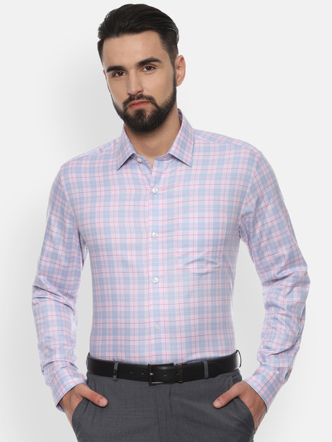 

Louis Philippe Men Pink & Blue Slim Fit Checked Formal Shirt