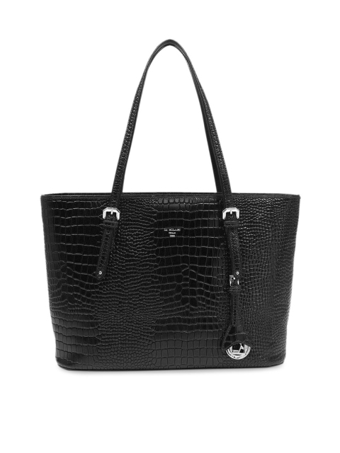 

Da Milano Black Croc Textured Leather Shoulder Bag