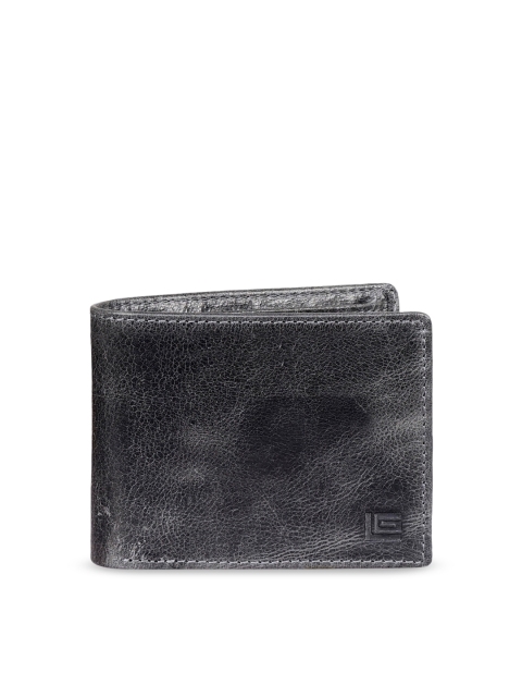 

Justanned Men Grey Textured Two Fold Leather Wallet