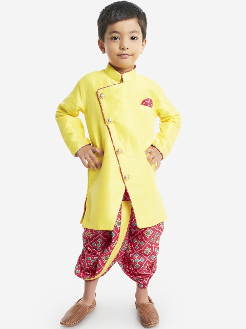 

KID1 Boys Yellow & Coral Red Solid Kurta with Dhoti Pants