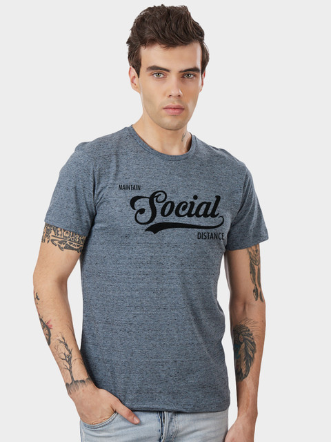 

Free Authority Men Blue Printed Round Neck T-shirt