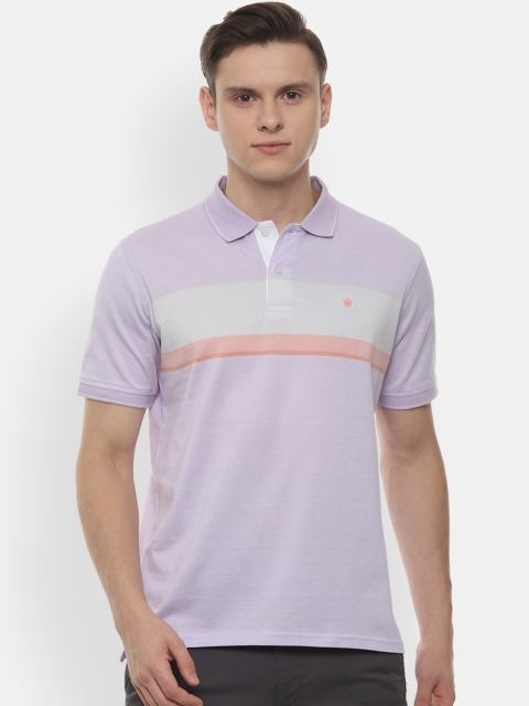 Louis Philippe Men Purple Striped Polo Collar T-shirt