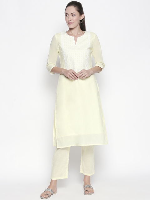 

ZRI Women Yellow Embroidered Kurta with Trousers