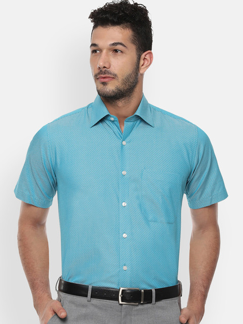 

Louis Philippe Men Blue & White Self Design Formal Shirt