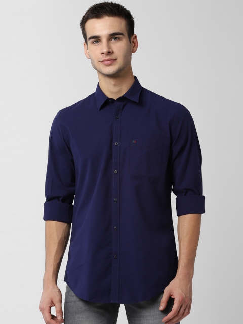 Peter England Casuals Men Navy Blue Slim Fit Solid Viroblock Casual Shirt