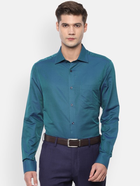 

Louis Philippe Men Teal Classic Regular Fit Self Design Formal Shirt