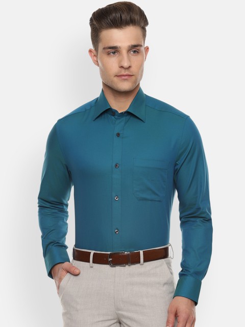 

Louis Philippe Men Teal Green Self Design Formal Shirt