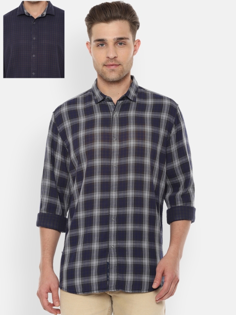 

Louis Philippe Sport Men Navy Blue Slim Fit Checked Reversible Casual Shirt