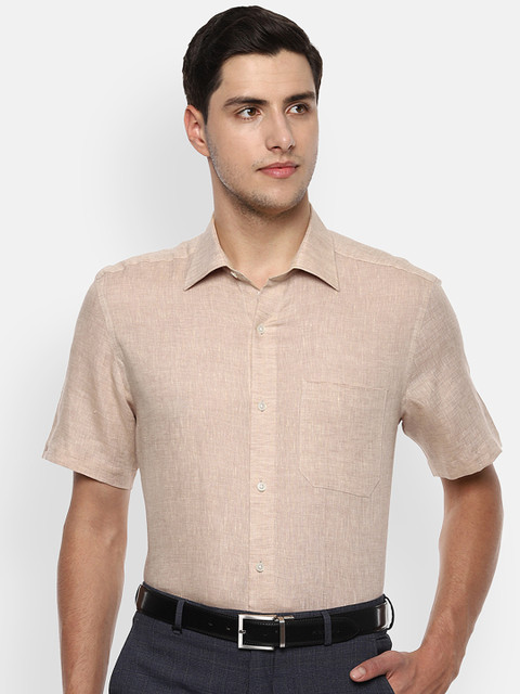 

Louis Philippe Men Beige Regular Fit Solid Formal Linen Shirt