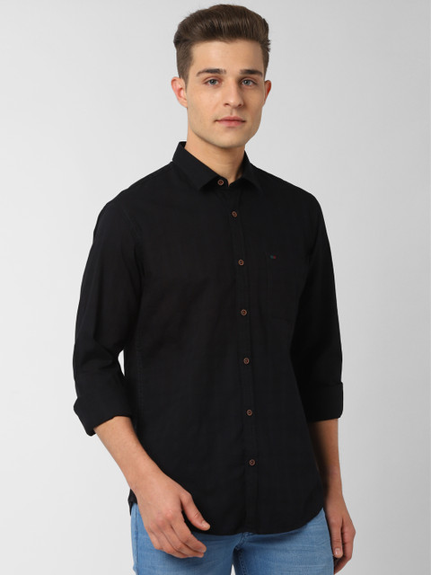 

Peter England Casuals Men Black Slim Fit Self Design Viroblock Casual Shirt