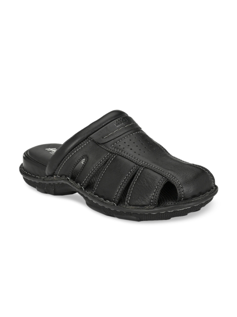 

Hitz Men Black Solid Leather Fisherman Sandals