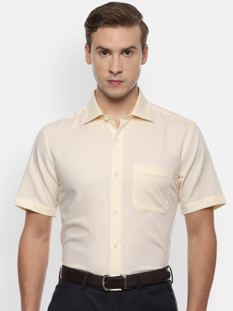 Louis Philippe Men Cream-Coloured Self Design Formal Shirt