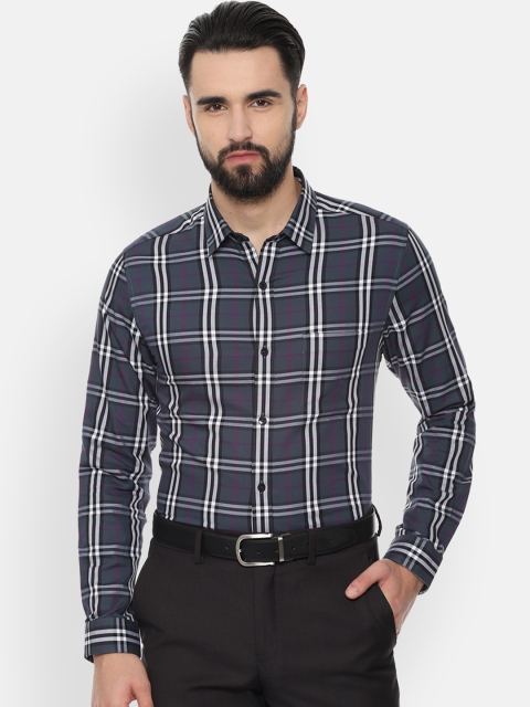 

Louis Philippe Men Grey & Pink Slim Fit Checked Formal Shirt