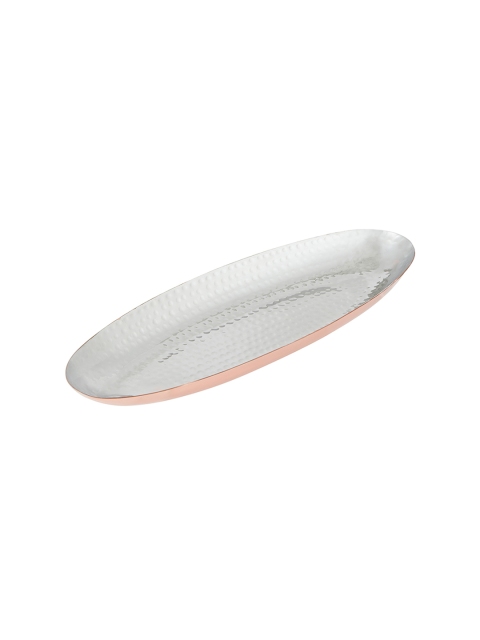 

SONG BIRD Copper-Toned & White Textured Small Oval Platter