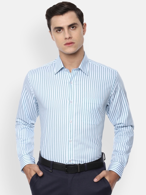 

Louis Philippe Men Blue & Teal Slim Fit Striped Formal Shirt
