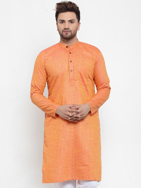 

Jompers Men Orange Checked Straight Kurta