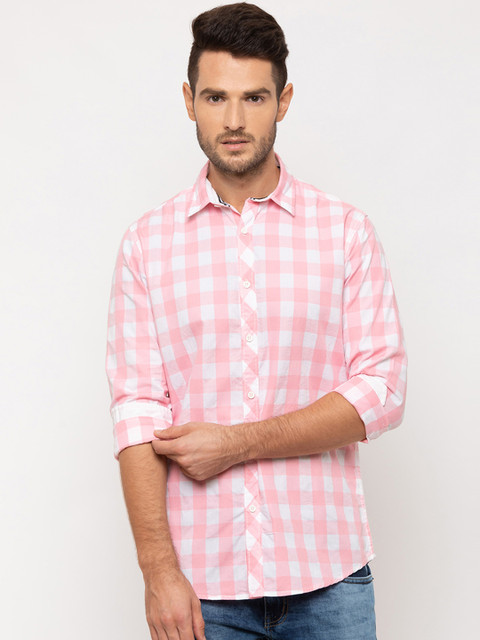 

Globus Men Pink & White Checked Casual Shirt