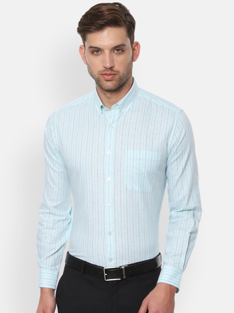 

Louis Philippe Men Blue & Black Slim Fit Striped Formal Shirt