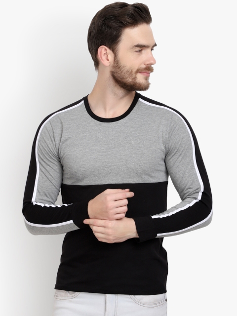 

LE BOURGEOIS Men Grey & Black Colourblocked Round Neck T-shirt
