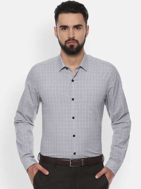 

Louis Philippe Men Grey & White Slim Fit Checked Formal Shirt
