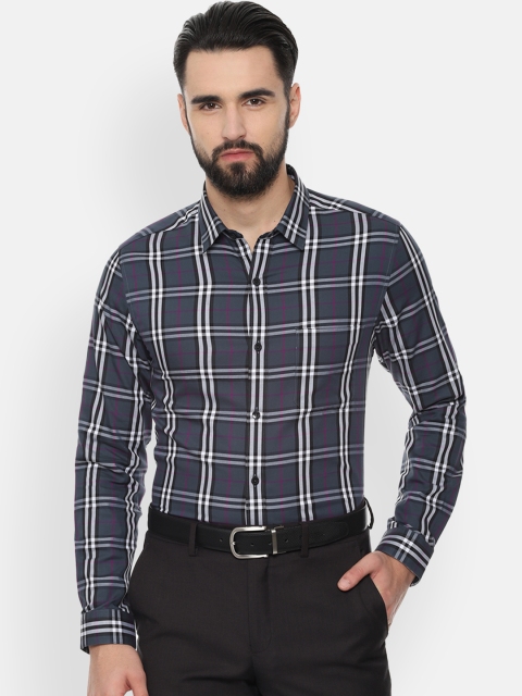 

Louis Philippe Men Grey & White Slim Fit Checked Formal Shirt