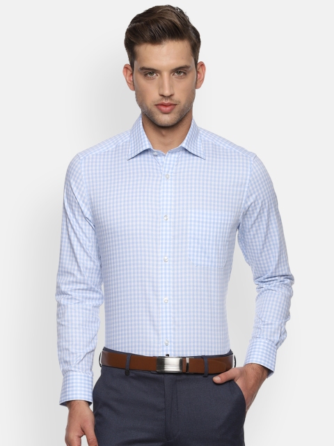 

Louis Philippe Men White & Blue Regular Fit Checked Formal Shirt