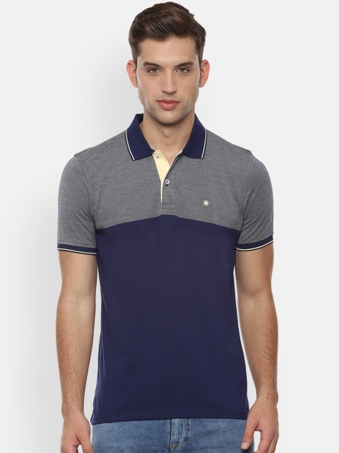 

Louis Philippe Men Navy Blue & Grey Colourblocked Polo Collar T-shirt