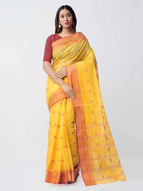 

Unnati Silks Yellow Pure Cotton Woven Design Taant Saree