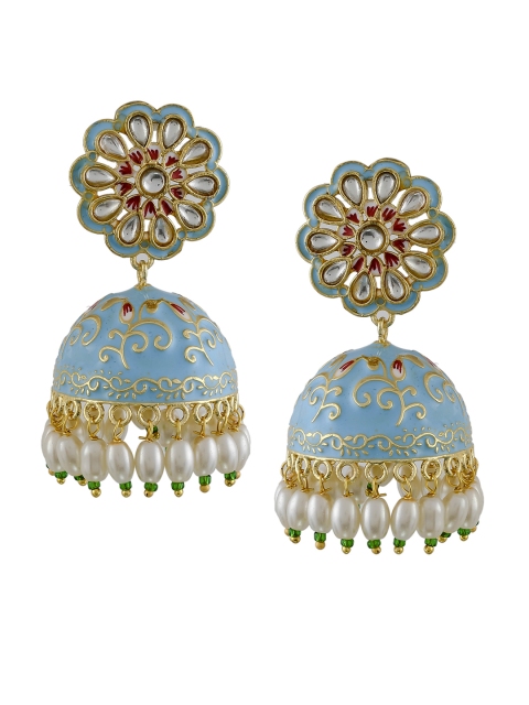 

Silvermerc Designs Sea Green & Gold-Plated Dome Shaped Jhumkas