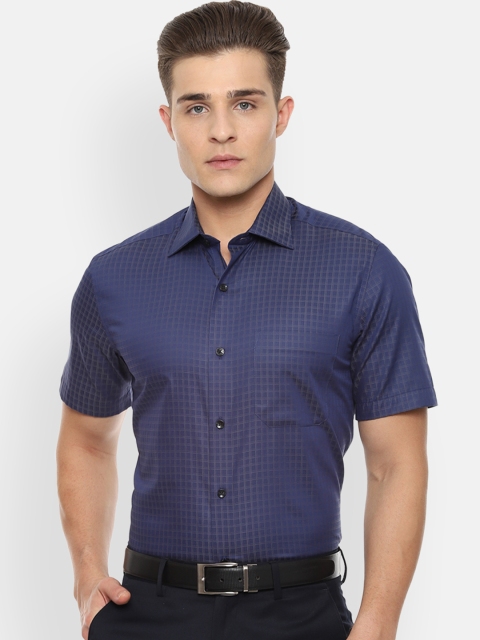 

Louis Philippe Men Navy Blue & Grey Regular Fit Checked Formal Shirt