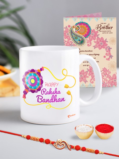 

Archies Multicoloured 3-Piece Raksha Bandhan Mug, OM Rakhi & Greeting Card Gift Set, Multi