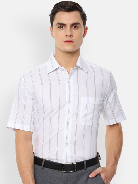

Louis Philippe Men White & Grey Regular Fit Striped Formal Shirt