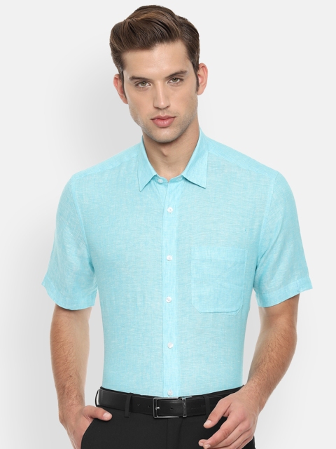 

Louis Philippe Men Turquoise Blue Classic Slim Fit Solid Linen Formal Shirt