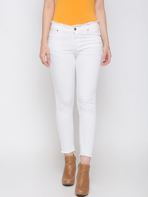 

Globus Women White Slim Fit Mid-Rise Clean Look Jeans with Raw Edges