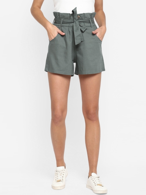 

FOSH Women Olive Green Solid Regular Fit Shorts