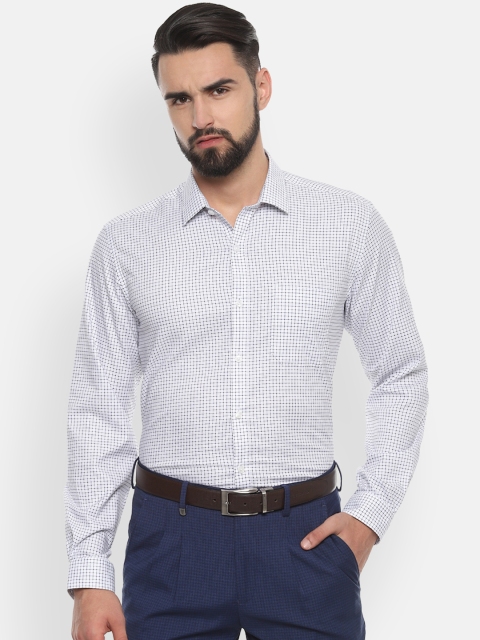 Louis Philippe Men White & Black Slim Fit Checked Formal Shirt