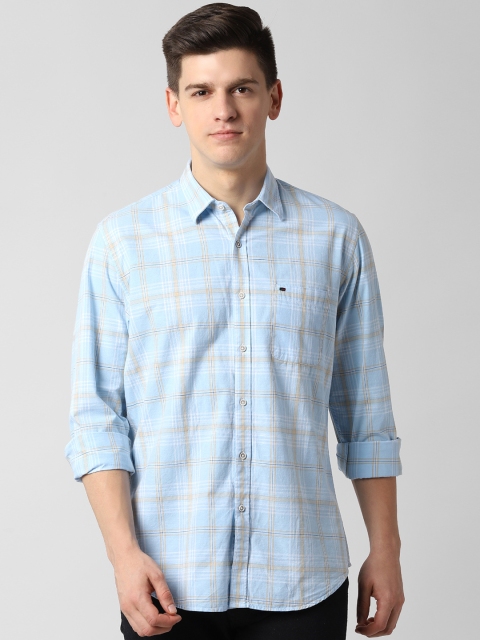 

Peter England Casuals Men Blue & Orange Slim Fit Checked Viroblock Casual Shirt