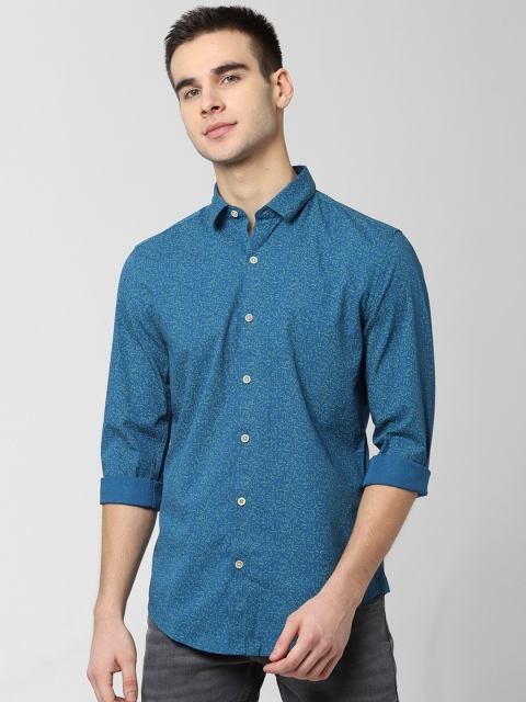 

Peter England Casuals Men Blue & Off-White Slim Fit Printed Viroblock Casual Shirt