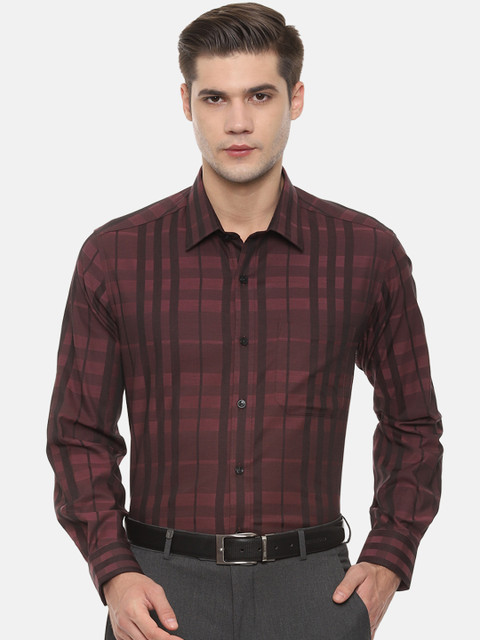

Louis Philippe Men Brown & Maroon Slim Fit Checked Formal Shirt