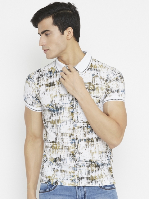 

Plagg Men White & Beige Printed Polo Collar T-shirt