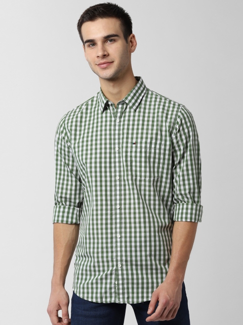 

Peter England Casuals Men Green & White Slim Fit Checked Viroblock Casual Shirt