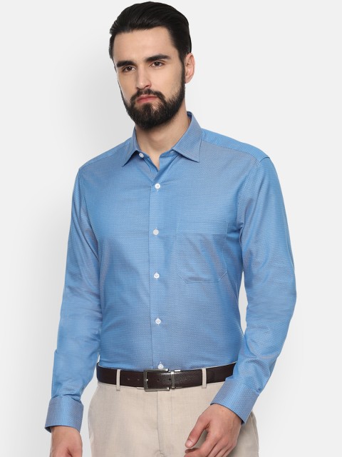 

Louis Philippe Men Turquoise Blue & White Regular Fit Printed Formal Shirt