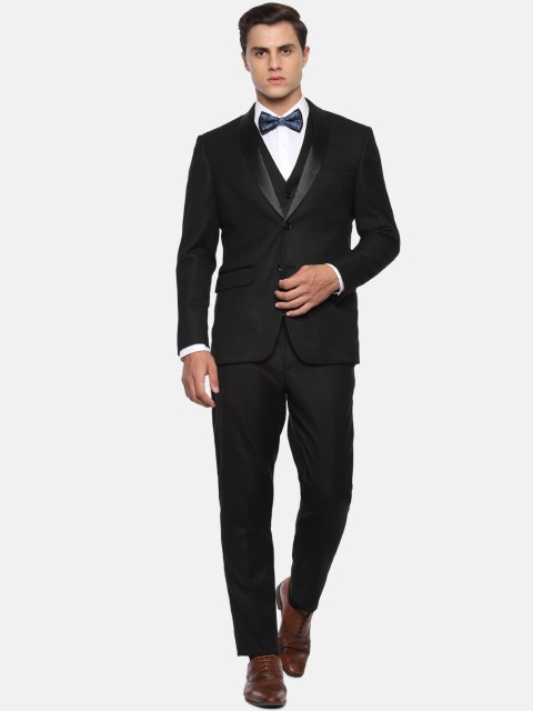 

Louis Philippe Men Black Solid Slim Fit Three Piece Tuxedo Suit