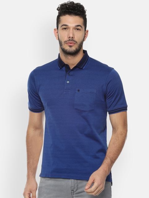 

Louis Philippe Men Navy Blue Self Design Polo Collar T-shirt
