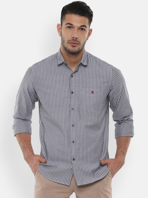 Louis Philippe Sport Men Grey Slim Fit Striped Casual Shirt