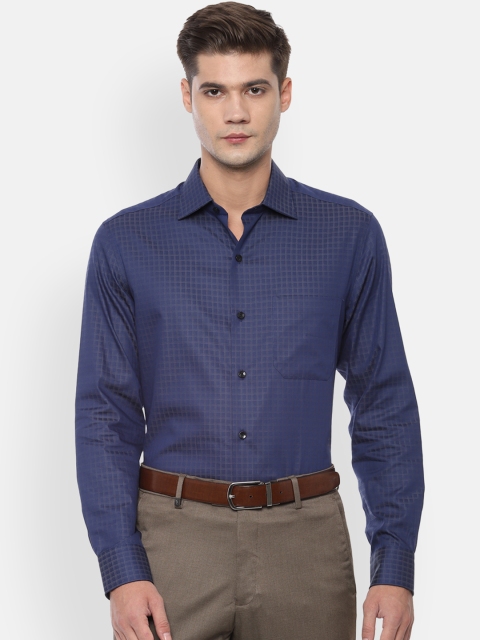 

Louis Philippe Men Navy Blue Regular Fit Checked Formal Shirt
