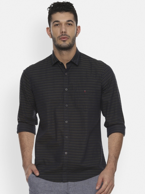 

Louis Philippe Sport Men Olive Green & Navy Blue Slim Fit Striped Casual Shirt