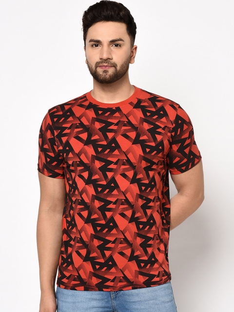 

98 Degree North Men Orange & Black Printed Round Neck T-shirt